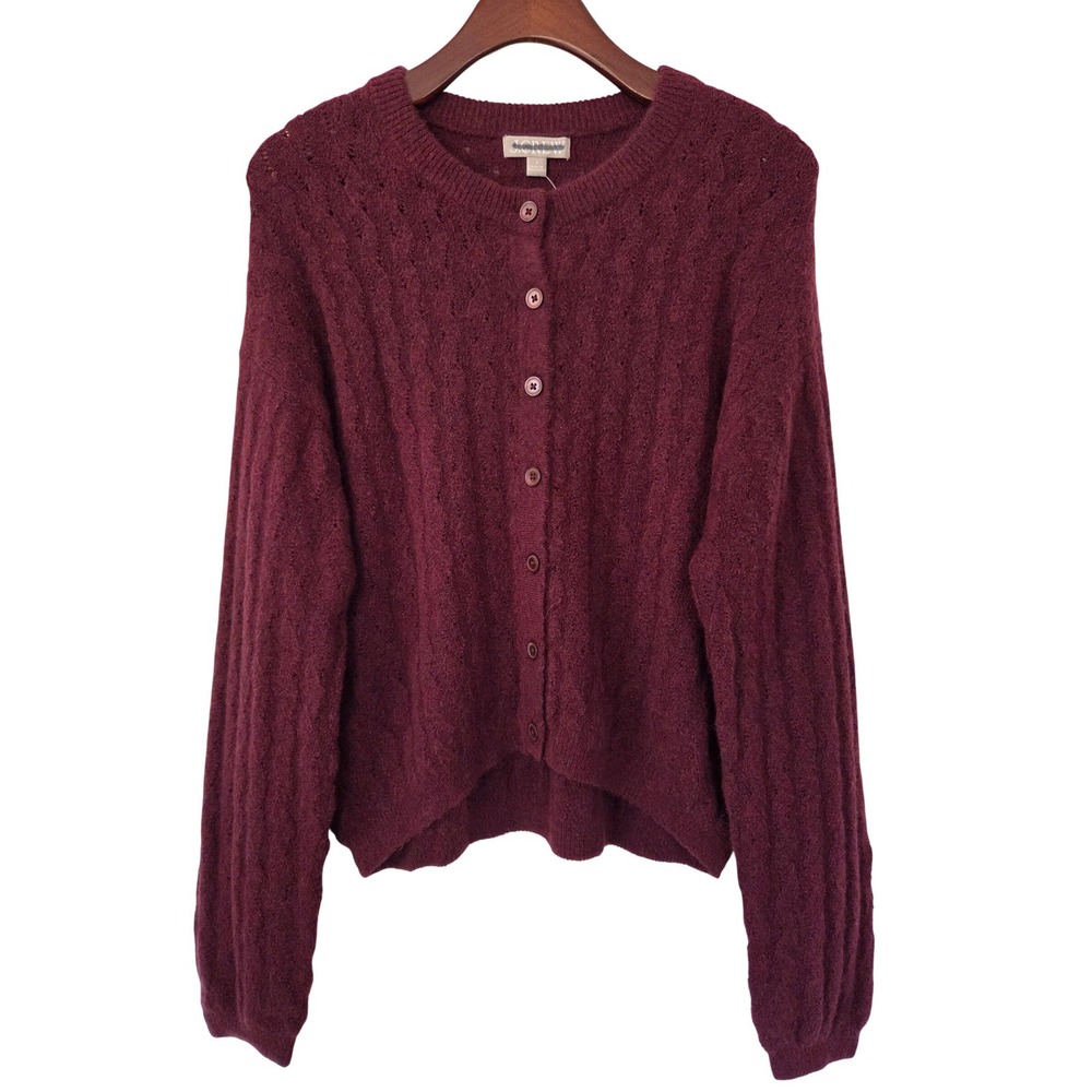 J. Crew Supersoft Pointelle Bubble-Hem Cardigan‎ Size Small Berry NWT $118 CO346